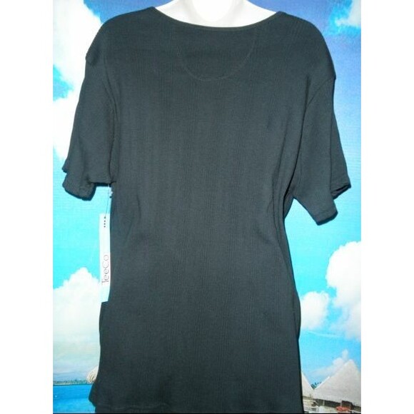 NEW by TEECO, BLACK, SHIRT, TOP, V-NECK, PLUS SIZE 1X, SHORT SLEEVE, KNIT - Picture 7 of 7